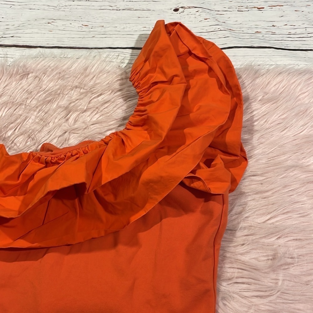 One-Shoulder Ruffle Crop Top - Orange - Picture 5 of 9